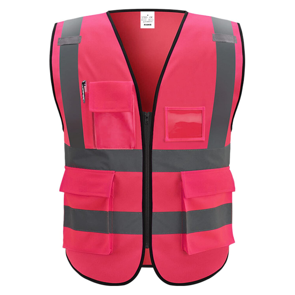 Xiake Warnweste Mit 5 Taschen, Gut Sichtbar, Reflektierend, F R M Nner Und Frauen, Arbeits- Und Bauweste (4XL, Pink)-image