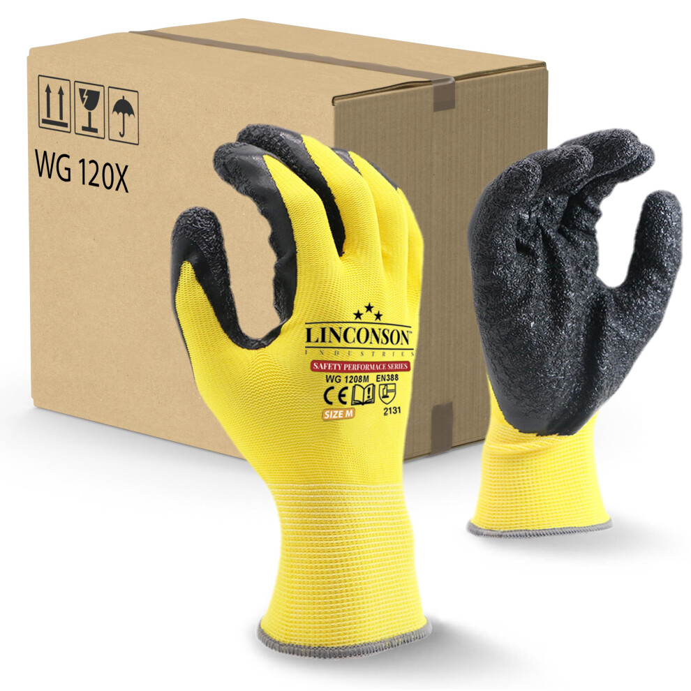Linconson 12 Pack Safety Performance Series Construction Mechanics Wrinkle Latex Work Gloves 628405014776