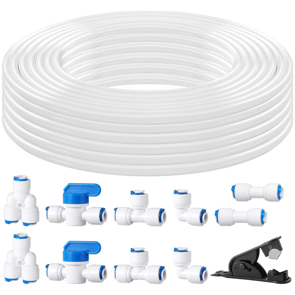 Professional 1/4"""" Od Tubing Water Line Kit For Refrigerator Ice Makers 49.2 Ft Ice Maker Water Line Kit For Ro Water Systems With Fittings(White) 749877184207