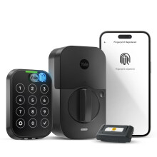 Cerradura inteligente Yale Assure Lock de 2 toques con cerrojo de gamuza negra, sin llave, con teclado t   ctil con conexi   n Wi-Fi y lector de huel
