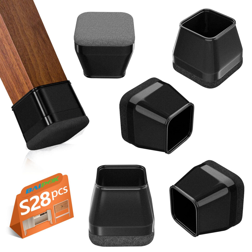 28Pcs Square Chair Leg Floor Protectors With Wrapped Felt Bottom Silicone Chair Leg Protectors For Hardwood Floors Chair Legs Cover Prevents Scratch 658358588994