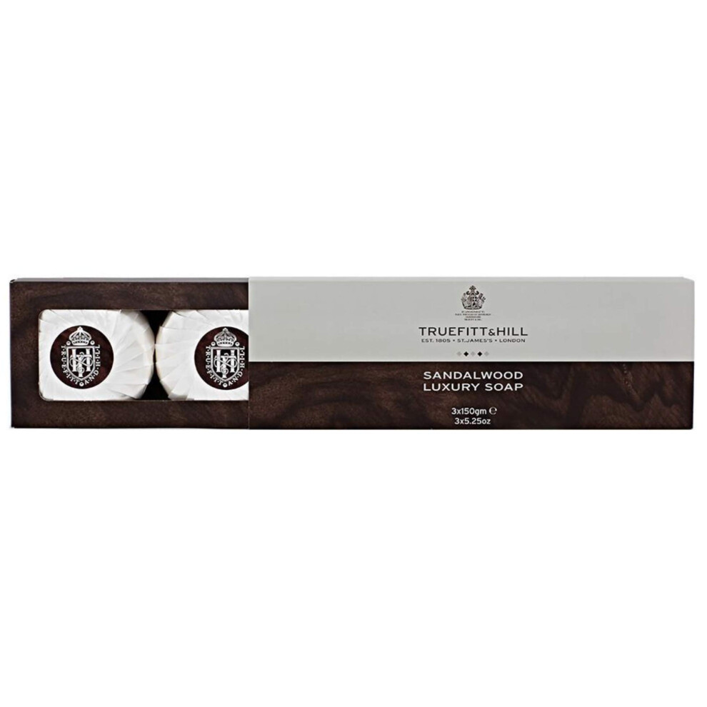 Truefitt & Hill Triple-Milled Luxury Bath & Body Soaps - Sandalwood - Long-Lasting Fragrance Premium Rich Lather - 3 X 5.29 Oz.