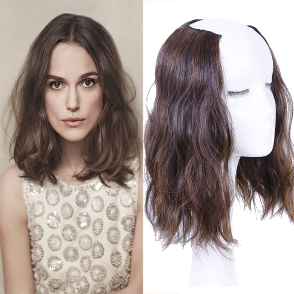 Extension de cheveux    clipser mi-longue ondul  e en forme de U, 30 cm, brun moyen