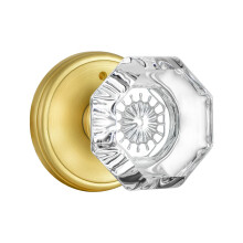 CLCTK Gold Door Knob with Lock Octagon Crystal Glass Door Knobs for Interior Door Privacy Function Bathroom Bedroom Door Knobs Interior Satin Brass