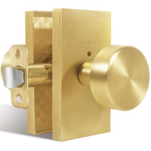 HIEMEY Privacy Gold Door Knob Interior  Satin Brass Door Knobs with Lock  Modern Round Door Handles for Bedroom Bathroom Rectangle Rosette