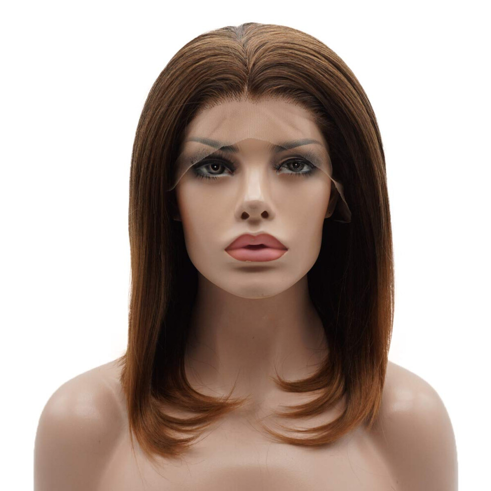 Lushy Wino Unisex Dark Lushy Hair Synthetic Lace Front Wig Straight Shoulder Length 16Inch Root Blonde Ombre Wig Heat Friendly Heavy Density Realistic Wig