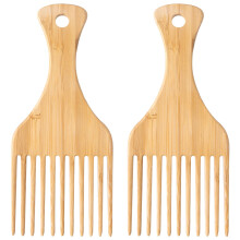 OIIKI Bamboo Combs for Afro Hair  Beard Pick for Men  Wide Tooth Comb for Curly Wavy Thick Long Hair  Women's Hair Styling Accessories (2pcs)