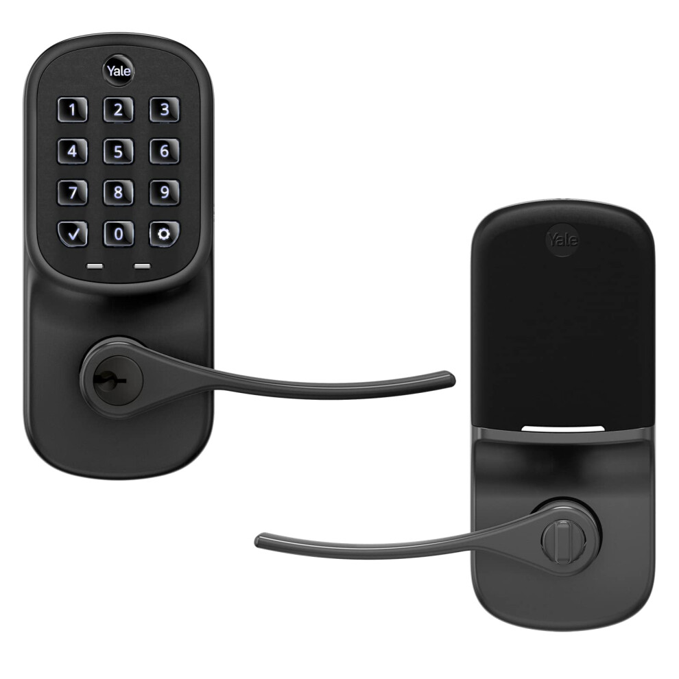 Yale Assure Lever Entry Door Handle with Wi-Fi Connected Physical Keypad  Black Suede Smart Door Lock with Handle  Back-Up Key  YRL216-WF1-BSP