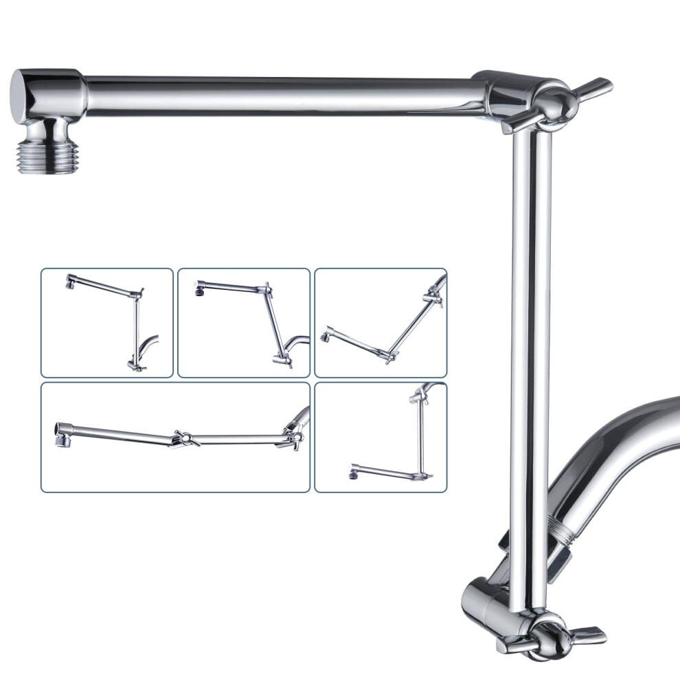 BRIGHT SHOWERS Brass Shower Arm Extender for Rain and Handheld Shower Head  14 Inch Universal Shower Head Extension Arm  Adjustable Height & Angle  Ch