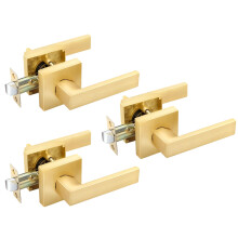 EHOMEWARE 3 Pack Passage Door Knob Set Interior Door Handles  Closet Door Levers in Satin Brass Finish  Hallway/Closet Door Lever Set Indoor Door Hand