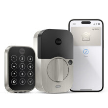 Yale Asegura Lock 2 Plus Apple Home Keys (toque para abrir) Bloqueo de puerta de nquel inteligente sin llave sin llave con teclado conectado Wi-Fi p