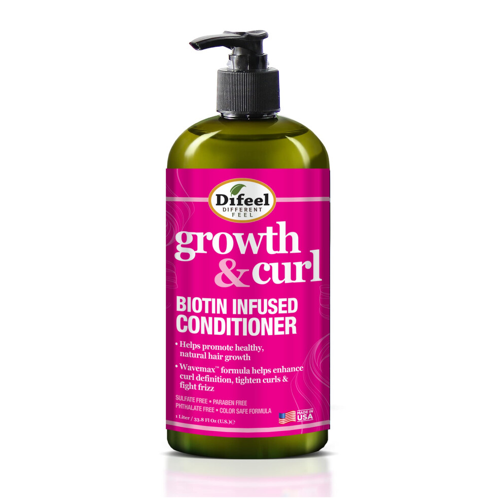Difeel Growth And Curl Biotin Conditioner 33.8 Oz. - Hair Condtioner For Curly Hair Conditioner Curly Hair