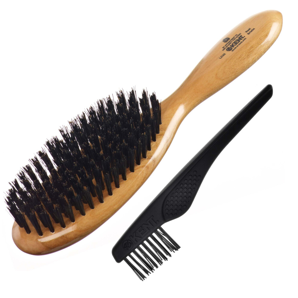 Kent LC22 Finest Hair Brushes for Women Detangler Dry Brush Made of Cherrywood - Boar Bristle Oval Hairbrush for Medium to Thick Hair All Lengths - Sa
