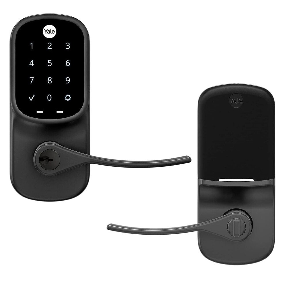 Yale Assure Lever Entry Door Handle with Keypad  Black Suede Smart Door Lock with Handle  Back-Up Key  and Z-Wave  YRL226-ZW2-BSP