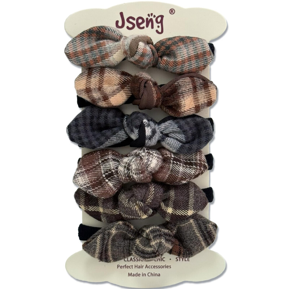Jseng 6 Elastici Per Capelli Annodati Con Fiocco, In Tessuto Scozzese, Accessori Per Capelli Da Donna, Senza Danni, Elastici Per Coda Di Cavallo-image