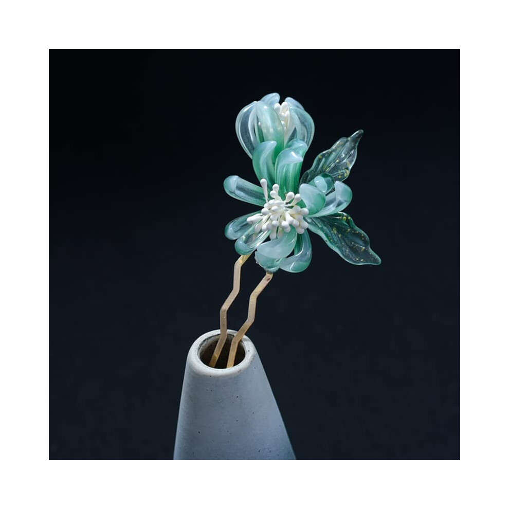 Hair Hanfu Hanfu And Style Hair Retro Fleur Avec Rsine Accessoires De Cheveux Cheveux Faits La Main Pour Les Femmes Hair Longs Girls (Vert)-image