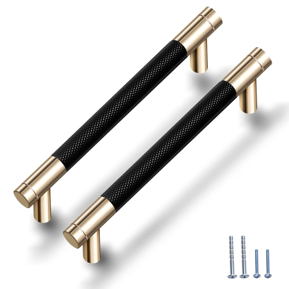Gutuwellea 30 Pack 5 Inch 128 mm Knurled Cabinet Handles Cabinet Pulls Aluminum Handles Knurled Drawer Pulls Gold and Black Oxidation Finish with Diam-image-OPC-PGFP8VD-NEW