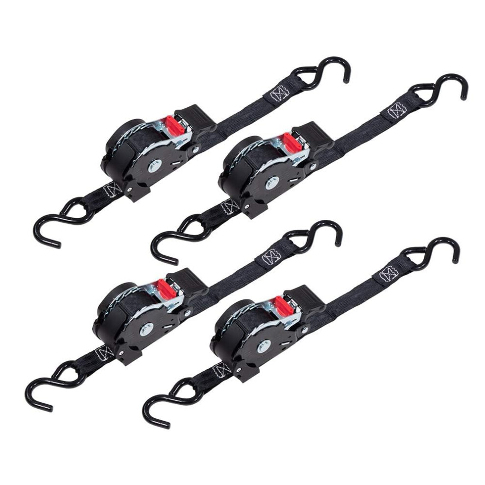 Mytee Products 8 Pack Retractable Ratchet Tie Down Straps W/S Hook - 1 500Lb Break Strength Self Retracting Ratchet Straps For Haul Motorcycles Atvs 840223645868