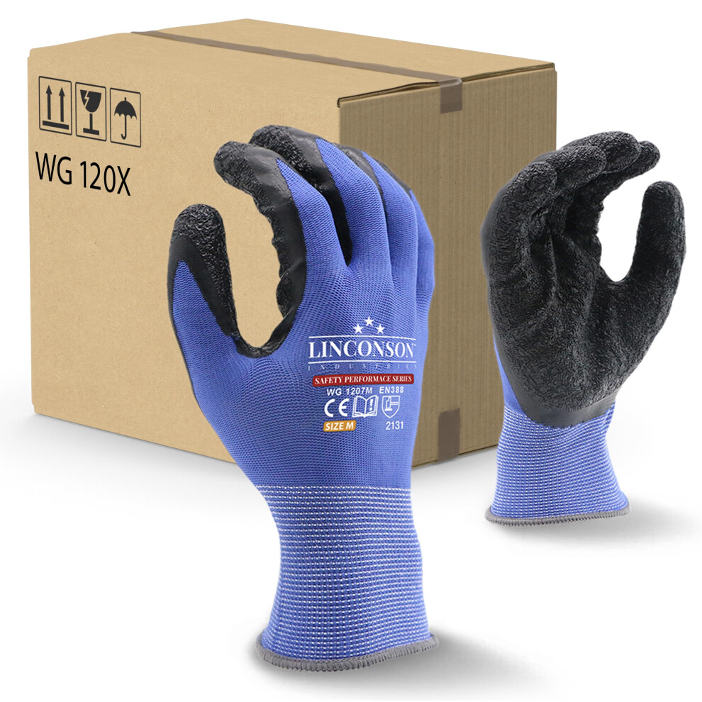 Linconson 12 Pack Safety Performance Series Construction Mechanics Wrinkle Latex Work Gloves