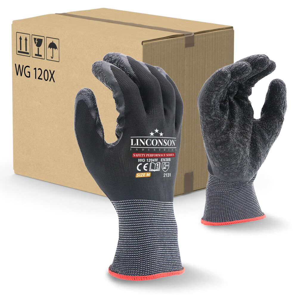 Linconson 12 Pack Safety Performance Series Construction Mechanics Wrinkle Latex Work Gloves 628405014820