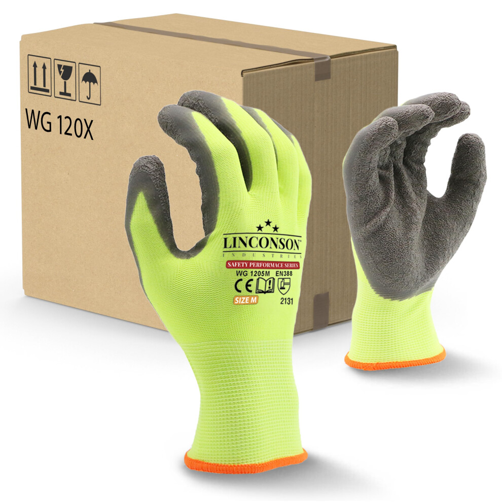 Linconson 12 Pack Safety Performance Series Construction Mechanics Wrinkle Latex Work Gloves