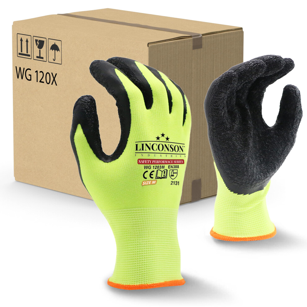 Linconson 12 Pack Safety Performance Series Construction Mechanics Wrinkle Latex Work Gloves 628405014998