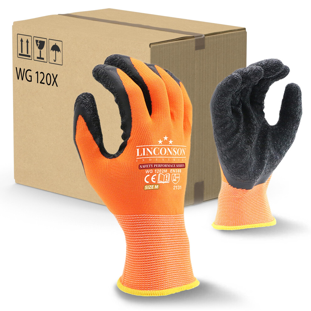 Linconson 12 Pack Safety Performance Series Construction Mechanics Wrinkle Latex Work Gloves 628405015162