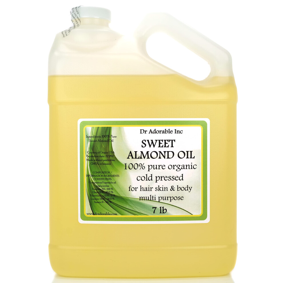 Dr Adorable - 7 Lb - Sweet Almond Oil - 100% Pure Natural Organic Cold Pressed