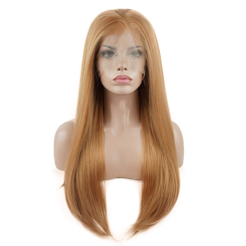 Lushy Wino Unisex Lushy Lace Front Synthetic Wigs Straight Long 24Inch Honey Blonde Heat Resistant Half Hand Tied Realistic Wig