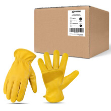 DULFINE Cowhide Leather Work Gloves for Men & Women 12 Pairs Pack Reinforced Durable Gardening Gloves Puncture & Cut Resistant Ideal for Constructi