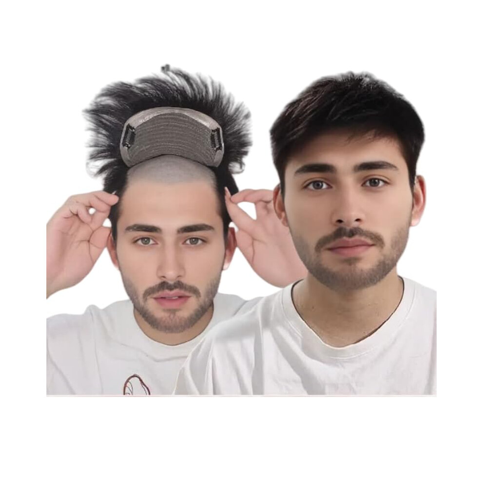 Anemone Men's Wig Human Hair Toupee With Pu Around Hair Replacement Clip In Male Hairpieces For Men Baldness With Tape (Lace 18 * 20Cm)
