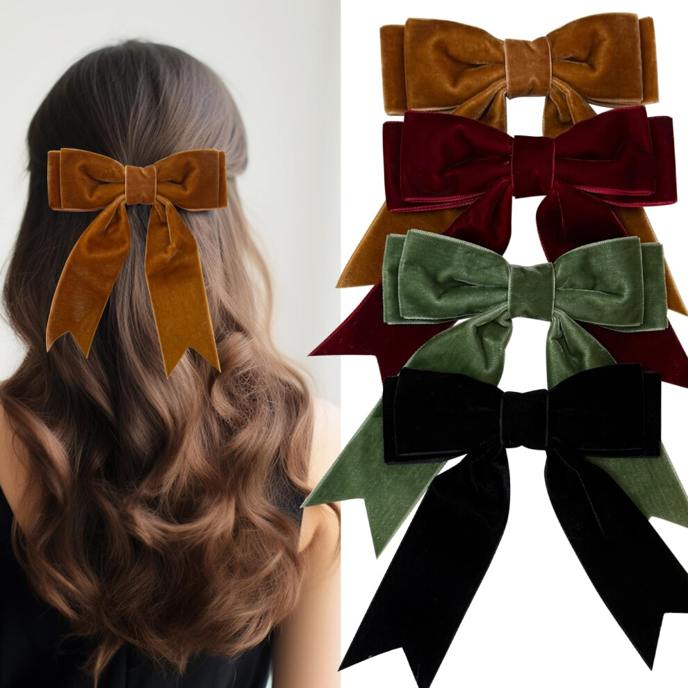 Jseng Lot De 4 Barrettes Cheveux L Gantes En Velours Pour Femme, Finition Velours Doux, Maintien S R Pour Toutes Les Occasions-image