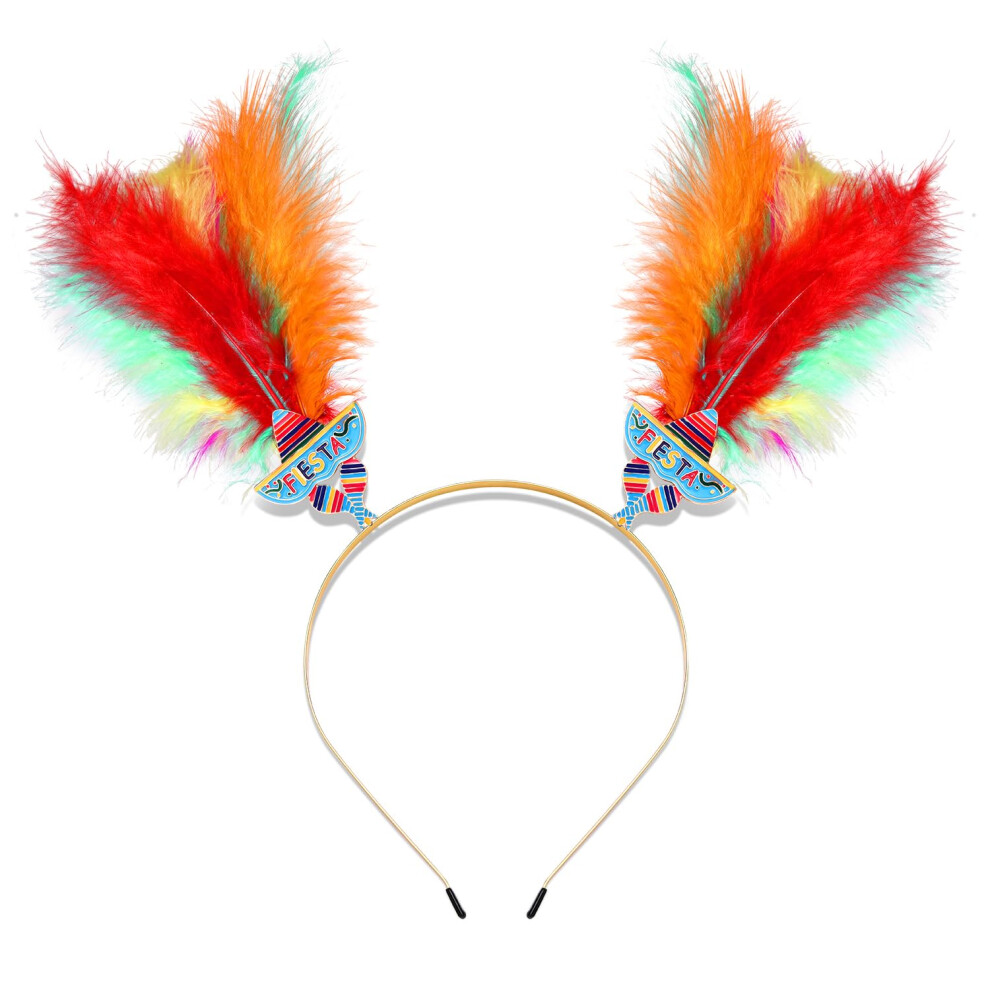 YAHPERN Bandeau en Plumes Cinco De Mayo - Bandeau Fiesta Sombrero Mexicain pour Femme - Design Cactus Chili - Cadeau Accessoire Cheveux de Vacances