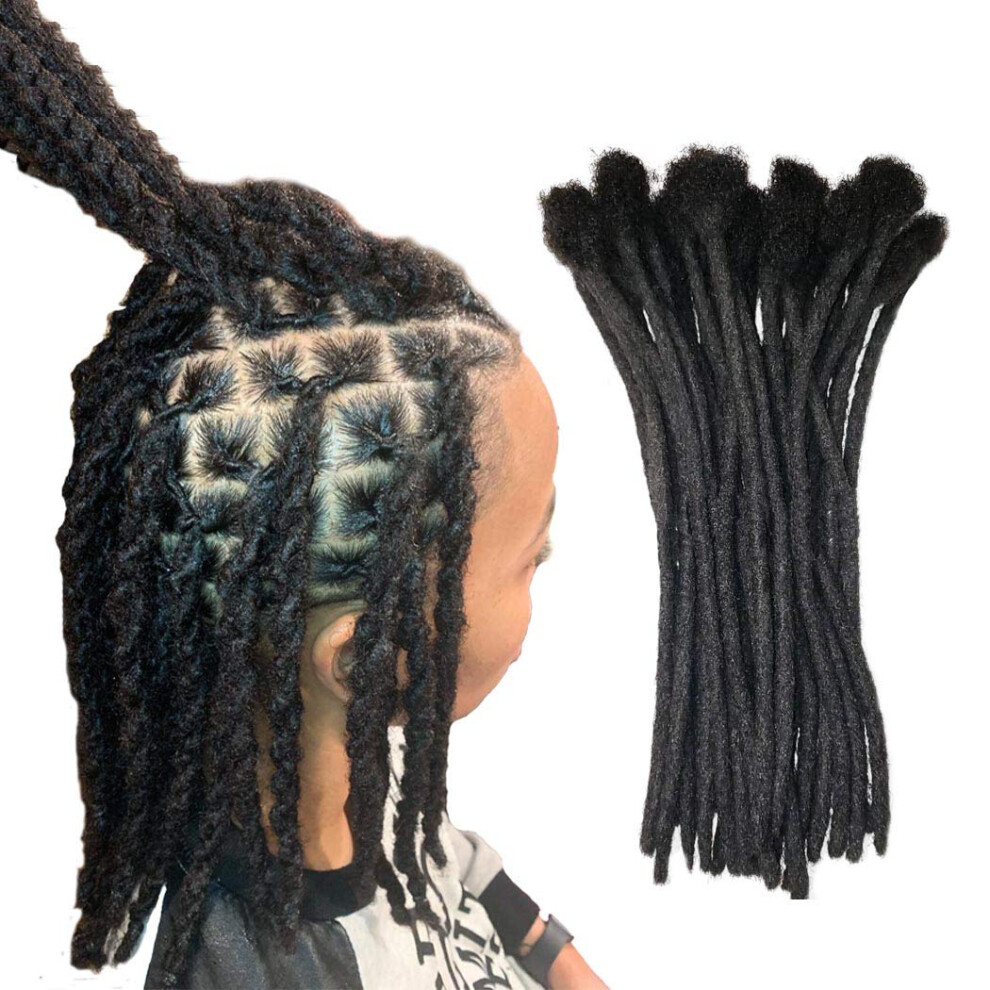Yotchoi Unisex Black Human Hair Dreadlocks Extension Handmade Locs Small Size(Diameter 0.4Cm) 10Inch 30 Strands/Pack Natural #1B