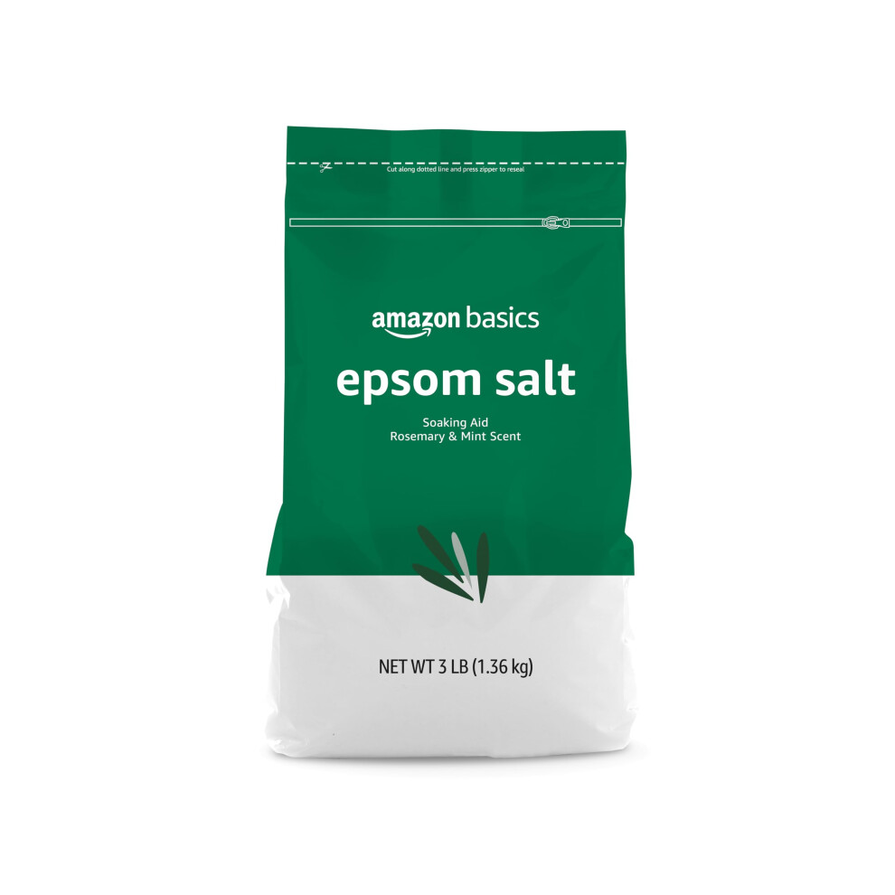 Amazon Basics Epsom Salt Soaking Aid  Rosemary & Mint Scent  3 pound (Pack of 1) (Previously Solimo)