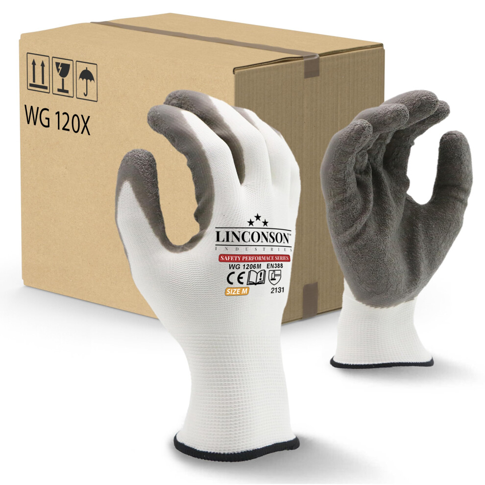Linconson 12 Pack Safety Performance Series Construction Mechanics Wrinkle Latex Work Gloves 628405015117
