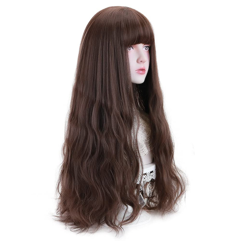 Styler Unisex Brown Long Synthetic Wig With Bangs - Natural Long Wavy Cosplay Wigs For Women Halloween Christmas 30"""" (Brown)