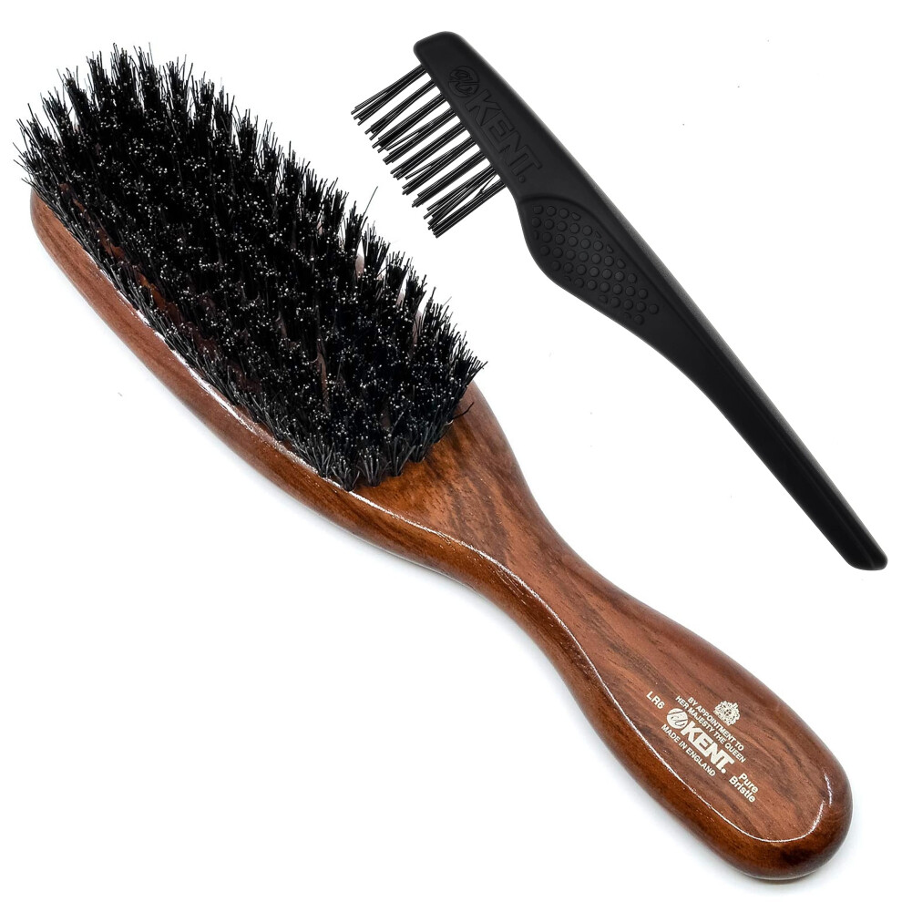 Kent LR6 Finest Dark Wood Styling Hair Brushes for Women - Natural Black Boar Bristle Hairbrush for Medium to Thick Hair of All Lengths - Dry Brush fo