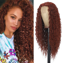 Long Curly Wig for Women Copper Red Curly Wigs 26 inches Synthetic Middle Part Curly Wig Natural Looking Hair Replacement Wig