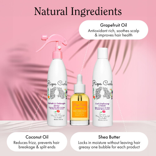 Rizos Curls LOC Method Bundle Refresh and Detangle Spray & Nourish Oil & Curl Defining Cream Bundle Add Deep Moisture while Detangling and Adding S 2