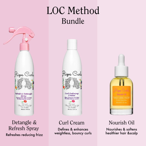 Rizos Curls LOC Method Bundle Refresh and Detangle Spray & Nourish Oil & Curl Defining Cream Bundle Add Deep Moisture while Detangling and Adding S 1