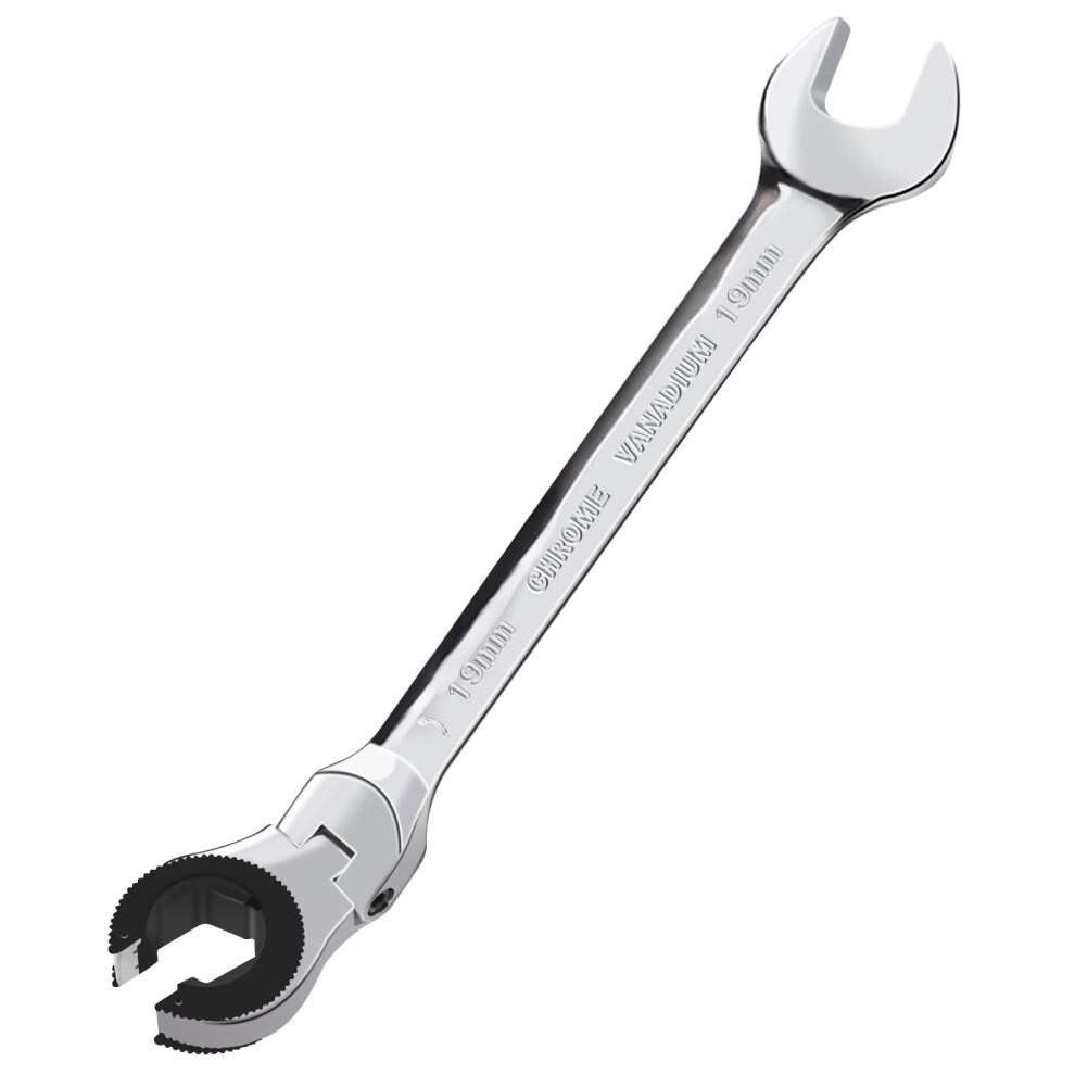 Loschen 1Pc 19Mm Open Flex-Head Ratcheting Wrench Metric Ratcheting Spanner With 73 Teeth Chrome Vanadium Steel Tubing Ratchet Spanner 734541174592