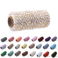1 Roll 2mm 109 Yard Colourful Cotton Cord Bakers Twine DIY Crafts Gift Wrapping Christmas Wedding Home Decor String Rope (Gold Wire+White)
