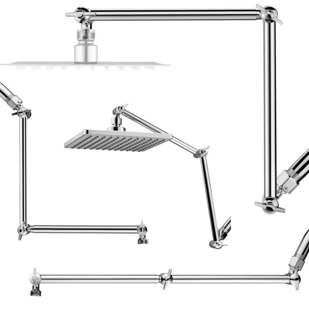 16 Inch Dual Extension Extra Long Adjustable Shower Head Extension Arm With Locking Set Screw Singing Rain Brass Angle Height Adjustable G1/2 Univer 724087587383