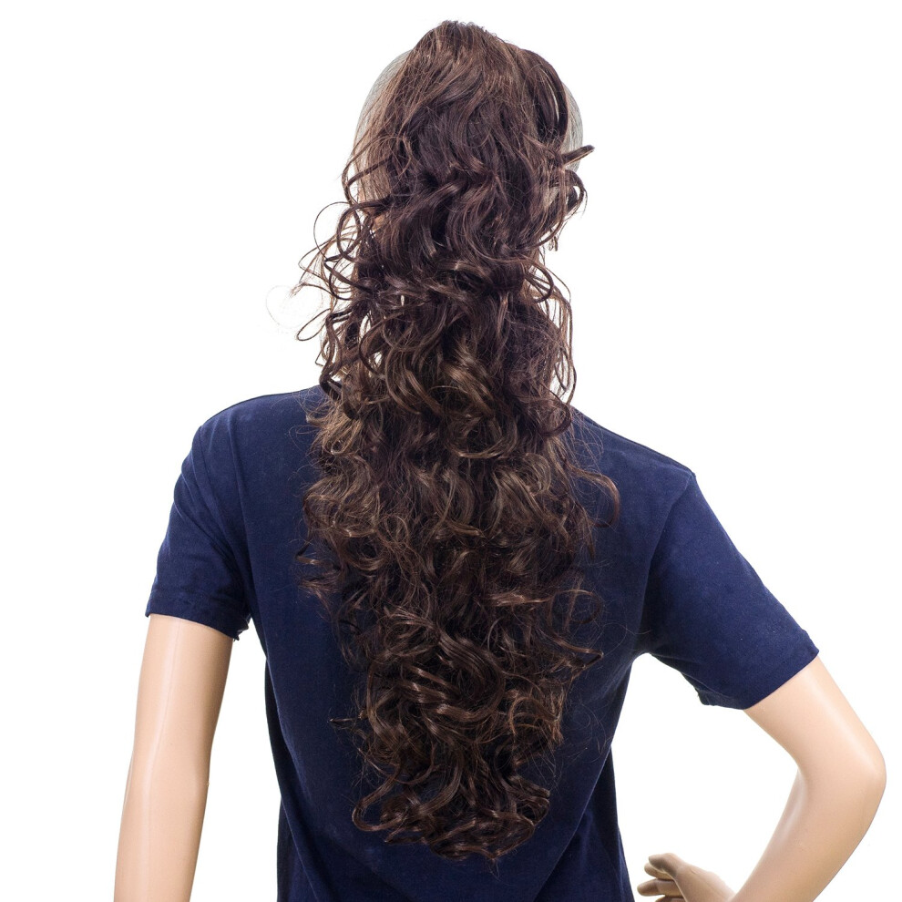 Swacc Unisex Black,Red 24-Inch Long Messy Curls Claw Clip Ponytail Extensions Synthetic Drawstring Curly Ponytail Hairpiece Jaw Clip Hair Extensions (Black Auburn Mixe
