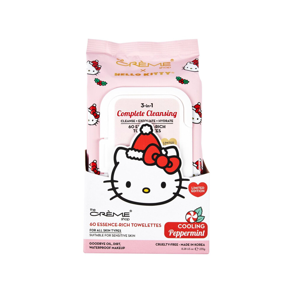 The Crme Shop X Hello Kitty 3-In-1 Towelettes: Cooling Peppermint - Cleanse Exfoliate Hydrate Wipes For Face & Body - All Skin Types - Refreshing Wi