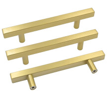 gyldenvarme Skab i b?rstet messing Tr?kker K?kken Hardware Guld Skuffe Tr?kker 6,25 tommer hulcenter - LS1212GD160 Firkantet T Bar Guld Knopper K