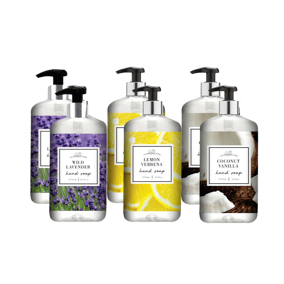 Charleston Home Hand Soap Collection  Wild Lavender  Lemon Verbena  Coconut Vanilla Hand Soap  24.5 fl oz set of 6  Home and Body Company