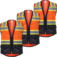 ProtectX 3er-Pack Warnweste der Klasse 2 fr Mnner und Frauen, reflektierende Weste mit Taschen und Reiverschluss, Warnweste fr Arbeit und Bau, Li