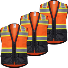 ProtectX 3er-Pack Warnweste der Klasse 2 fr Mnner und Frauen, reflektierende Weste mit Taschen und Reiverschluss, Warnweste fr Arbeit und Bau, Li